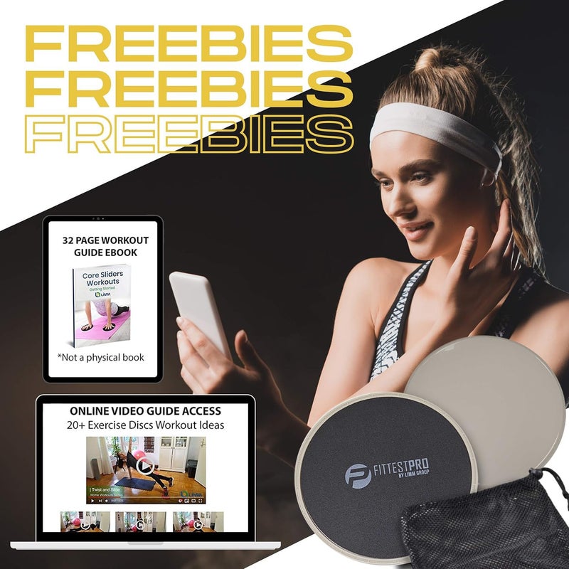 Limm Core Sliders Fitness - Exercise Sliders for Working Out, Stability, Ab, Legs & Full Body (Set of 2) - Bonus Carry Bag & Workout Ebook - Black Gym Gliding Disc Pads for Hardwood, Carpet & More - Image 4